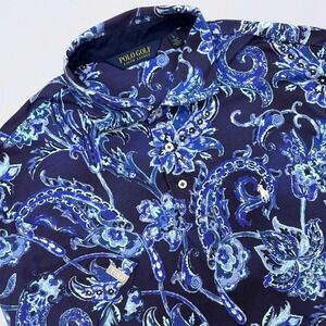 Polo Golf Ralph Lauren Shirt Men's Large Blue Floral Short Sleeve Polo *See Note